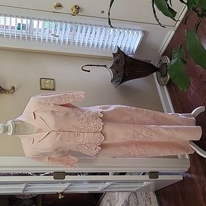 Ann Gerlin pink 100% linen dress jacket suit lace maxi lined shirt slv 12 EUC …